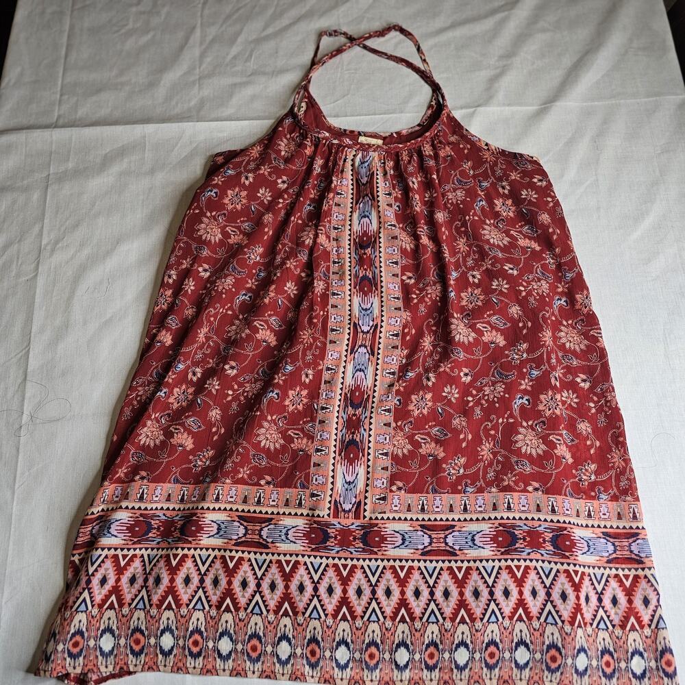 HOLLISTER Women's M RED FLORAL SPAGHETTI CROSS BACK STRAPS LINED DRESS Festival